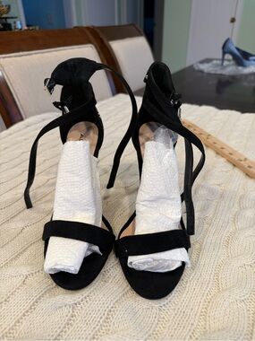 Aldo Black Faux Suede Ankle-Tie High Heel Sandals